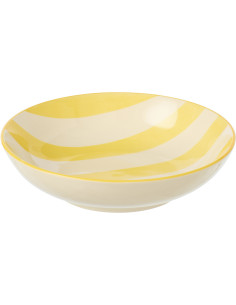 Assiette creuse style bord de mer Ronde 20 cm Grès Jaune Blanc Motif lignes Verona 