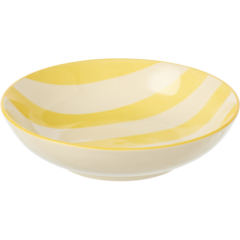 Assiette creuse style bord de mer Ronde 20 cm Grès Jaune Blanc Motif lignes Verona 