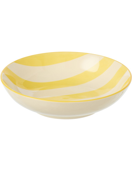Assiette creuse style bord de mer Ronde 20 cm Grès Jaune Blanc Motif lignes Verona 