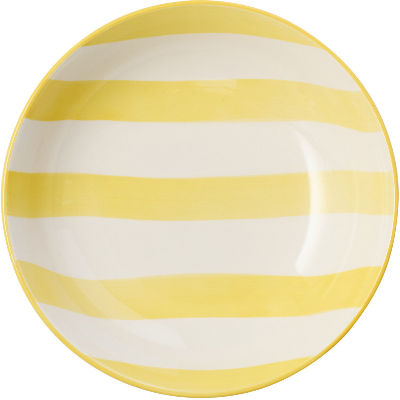 Assiette creuse style bord de mer Ronde 20 cm Grès Jaune Blanc Motif lignes Verona 