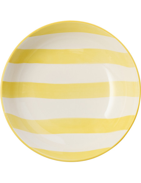 Assiette creuse style bord de mer Ronde 20 cm Grès Jaune Blanc Motif lignes Verona 