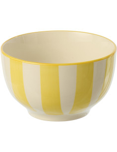 Bol petit déjeuner style bord de mer Rond Grès Jaune Blanc Motif lignes Verona 