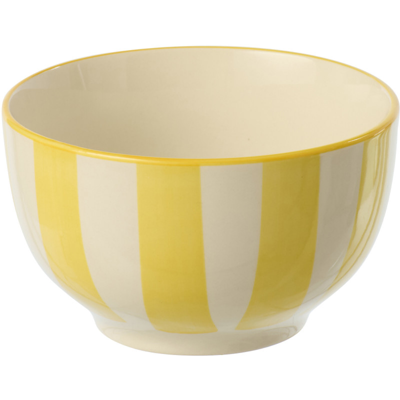 Bol petit déjeuner style bord de mer Rond Grès Jaune Blanc Motif lignes Verona 