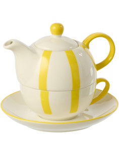 Théière égoïste style bord de mer Grès Jaune Blanc Motif lignes Verona 