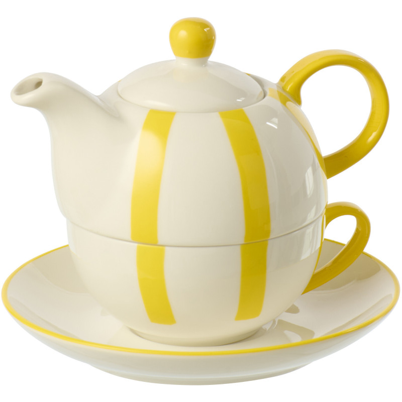 Théière égoïste style bord de mer Grès Jaune Blanc Motif lignes Verona 