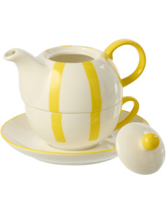Théière égoïste style bord de mer Grès Jaune Blanc Motif lignes Verona 