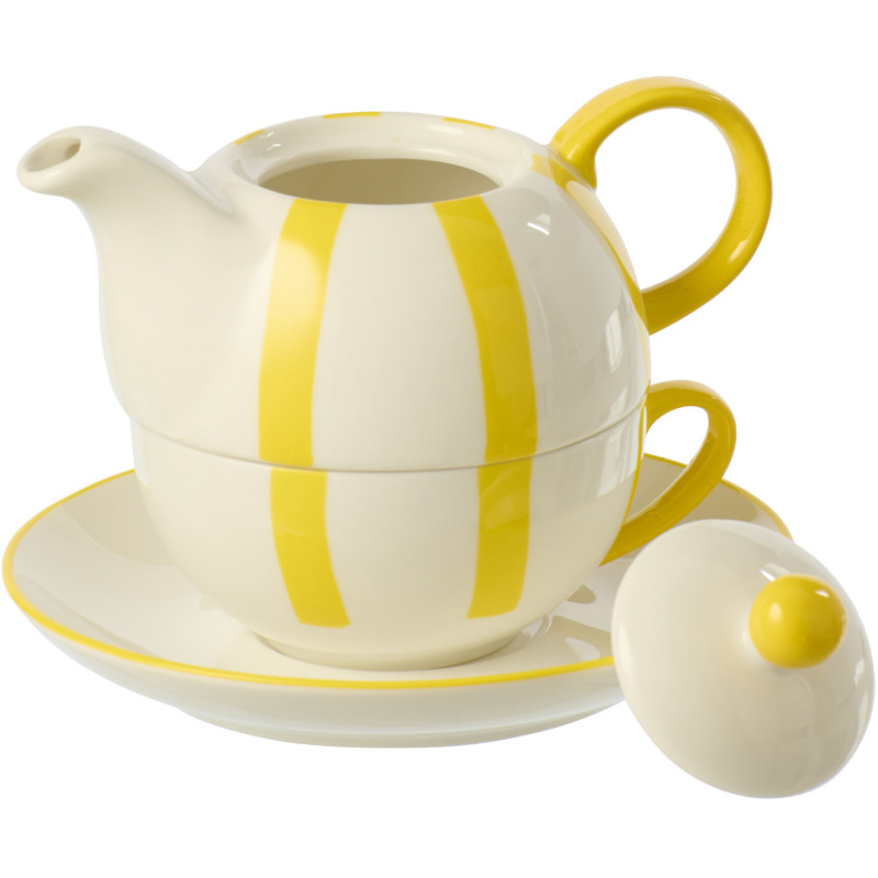 Théière égoïste style bord de mer Grès Jaune Blanc Motif lignes Verona 