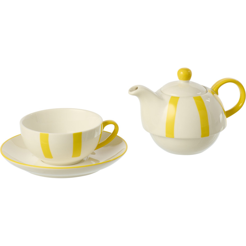 Théière égoïste style bord de mer Grès Jaune Blanc Motif lignes Verona 