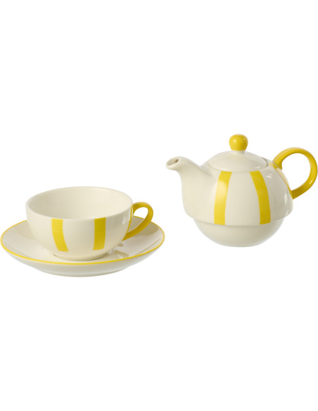 Théière égoïste style bord de mer Grès Jaune Blanc Motif lignes Verona 