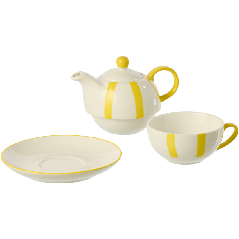 Théière égoïste style bord de mer Grès Jaune Blanc Motif lignes Verona 