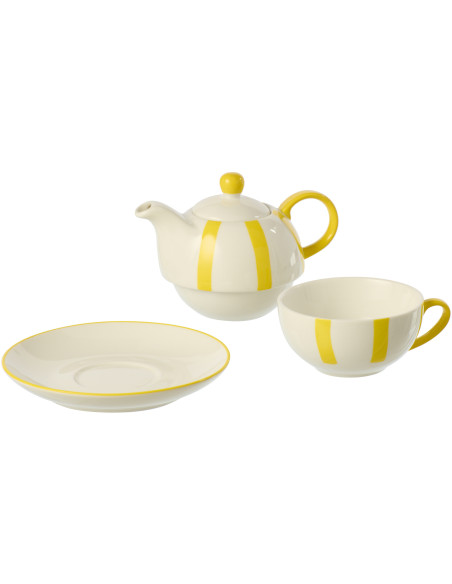 Théière égoïste style bord de mer Grès Jaune Blanc Motif lignes Verona 