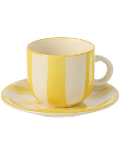 Tasse à thé style bord de mer Grès Jaune Blanc Motif lignes Verona 