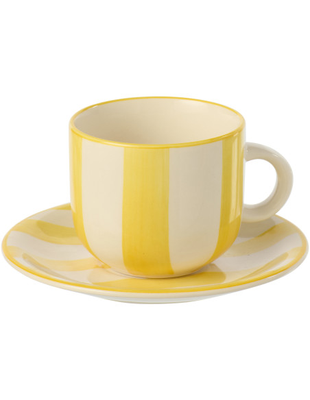 Tasse à thé style bord de mer Grès Jaune Blanc Motif lignes Verona 