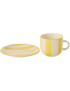 Tasse à thé style bord de mer Grès Jaune Blanc Motif lignes Verona 