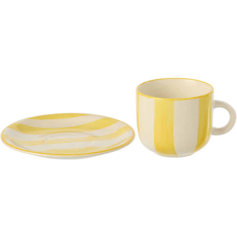 Tasse à thé style bord de mer Grès Jaune Blanc Motif lignes Verona 