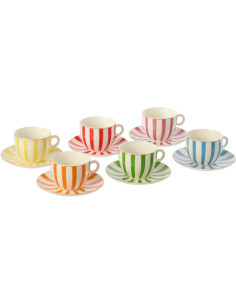 Lot de 6 Tasses à café bistrot italien Porcelaine Multicolore Motif rayures Giardino 