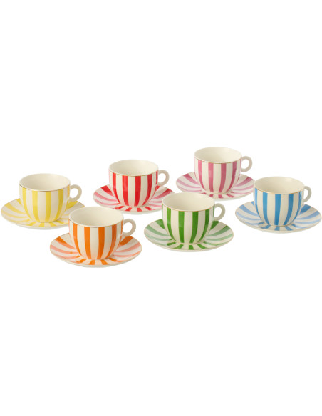 Lot de 6 Tasses à café bistrot italien Porcelaine Multicolore Motif rayures Giardino 