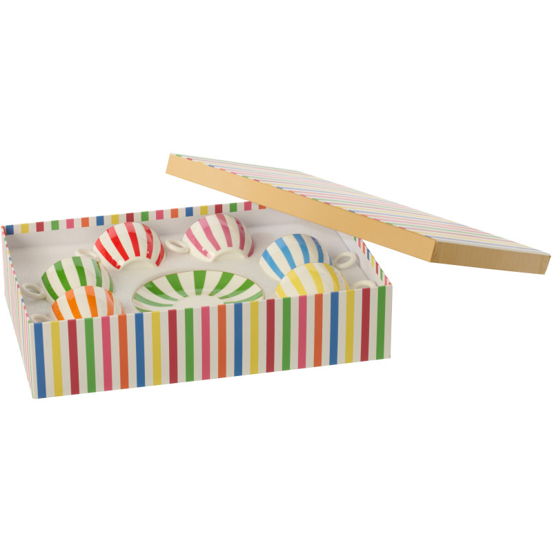 Lot de 6 Tasses à café bistrot italien Porcelaine Multicolore Motif rayures Giardino 