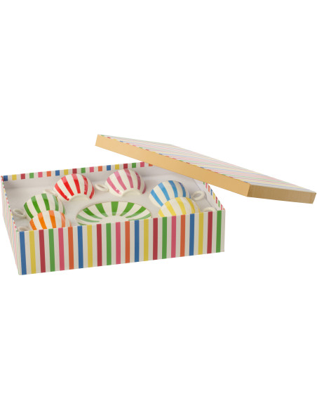 Lot de 6 Tasses à café bistrot italien Porcelaine Multicolore Motif rayures Giardino 