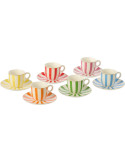 Coffret 6 tasses expresso rayées porcelaine 11,8x11,8x7,5 cm Giardino