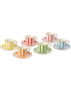 Lot de 6 Tasses espresso bistrot italien Porcelaine Multicolore Motif rayures Giardino 
