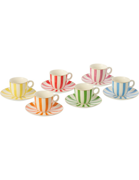 Lot de 6 Tasses espresso bistrot italien Porcelaine Multicolore Motif rayures Giardino 