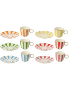 Lot de 6 Tasses espresso bistrot italien Porcelaine Multicolore Motif rayures Giardino 