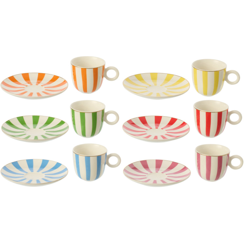 Lot de 6 Tasses espresso bistrot italien Porcelaine Multicolore Motif rayures Giardino 