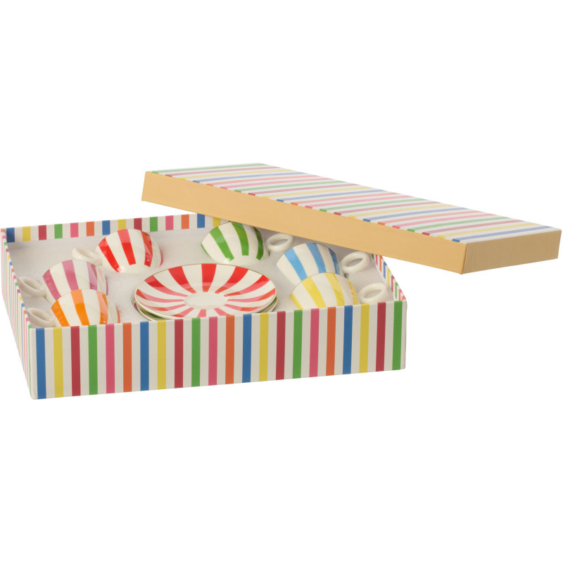 Lot de 6 Tasses espresso bistrot italien Porcelaine Multicolore Motif rayures Giardino 