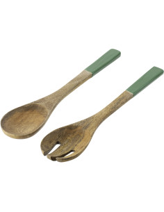 Lot de 2 Couverts à salade style méditerrannéen 33 cm Bois de manguier Naturel Vert Sorella 