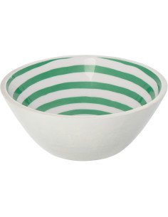 Saladier style bord de mer Rond 30 cm Bois de manguier Blanc Vert Motif lignes Sorella 