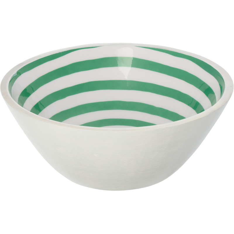 Saladier style bord de mer Rond 30 cm Bois de manguier Blanc Vert Motif lignes Sorella 
