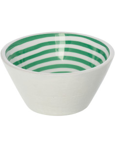Grand Bol style méditerrannée Rond 15 cm Bois de manguier Blanc Vert Motif lignes Sorella 