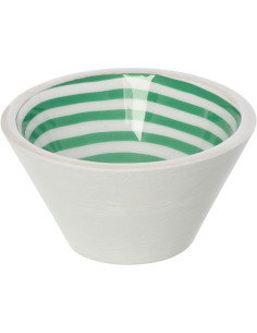 Bol style méditerrannée Rond 10 cm Bois de manguier Blanc Vert Motif lignes Sorella 