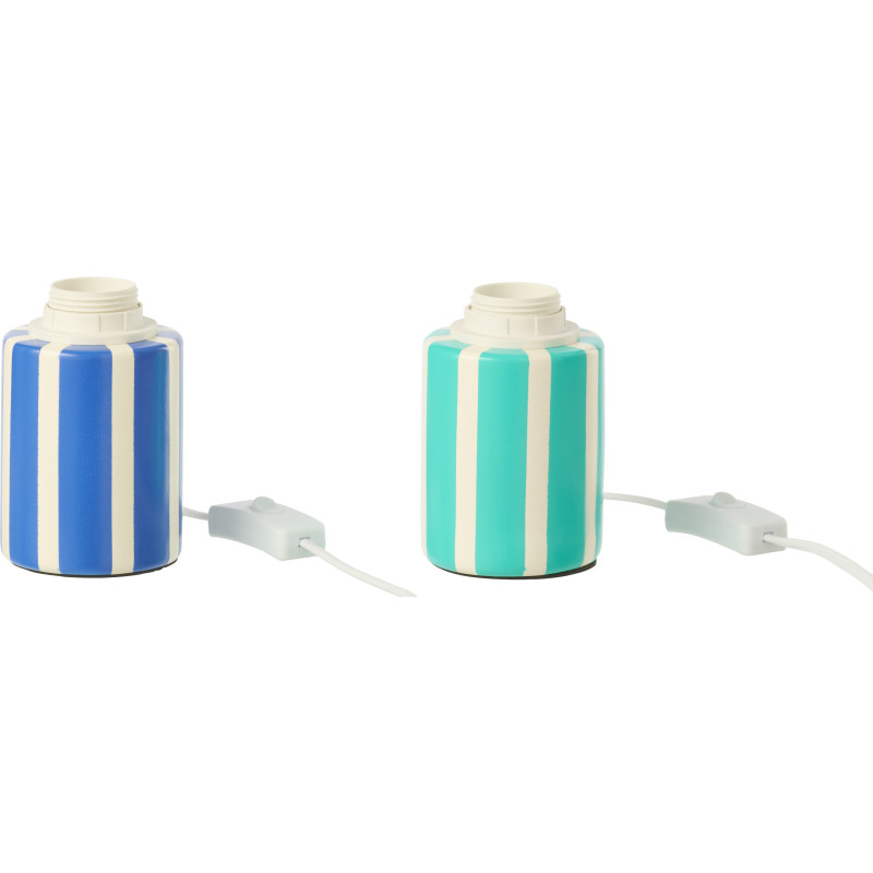 Lot de 2 Lampes de chevet design Pop H 12 cm Céramique Bleu Turquoise Blanc Motif rayures Poplino 
