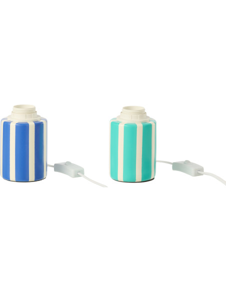 Lot de 2 Lampes de chevet design Pop H 12 cm Céramique Bleu Turquoise Blanc Motif rayures Poplino 