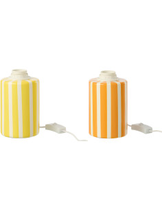 Lot de 2 Lampes de chevet design Pop H 16 cm Céramique Orange Jaune Blanc Motif rayures Poplino 