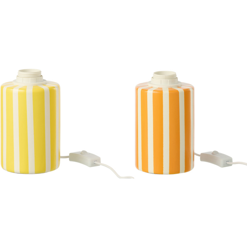 Lot de 2 Lampes de chevet design Pop H 16 cm Céramique Orange Jaune Blanc Motif rayures Poplino 