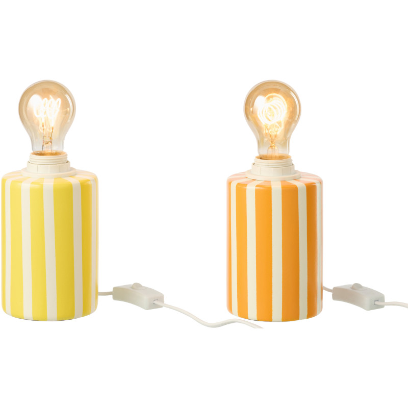 Lot de 2 Lampes de chevet design Pop H 16 cm Céramique Orange Jaune Blanc Motif rayures Poplino 