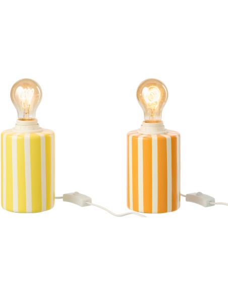 Lot de 2 Lampes de chevet design Pop H 16 cm Céramique Orange Jaune Blanc Motif rayures Poplino 