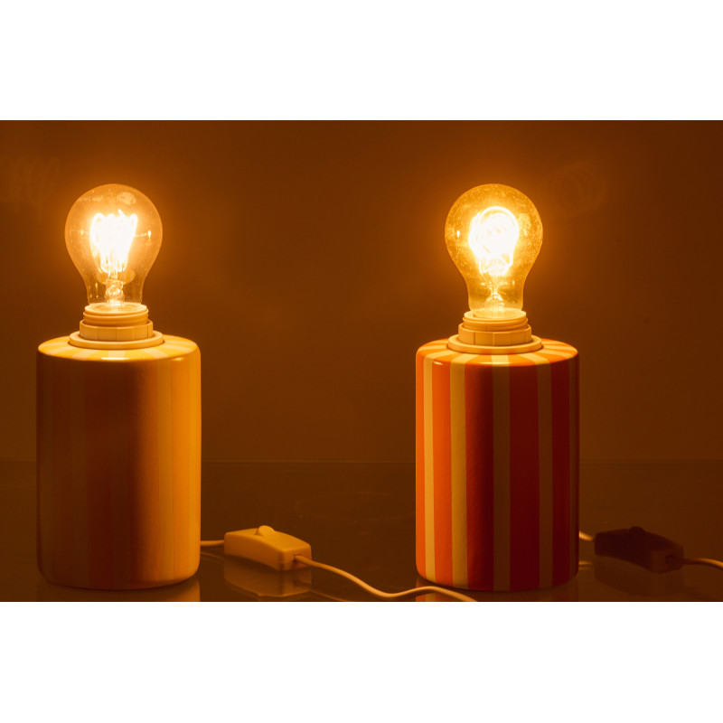 Lot de 2 Lampes de chevet design Pop H 16 cm Céramique Orange Jaune Blanc Motif rayures Poplino 