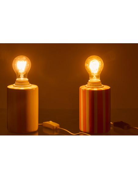 Lot de 2 Lampes de chevet design Pop H 16 cm Céramique Orange Jaune Blanc Motif rayures Poplino 