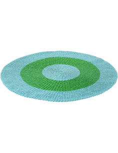 Grand Tapis extérieur style bord de mer 150 cm Raphia Bleu clair Vert Tressé Calypseo 