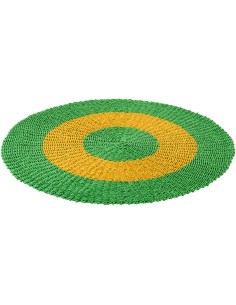Tapis extérieur style bord de mer Rond 120 cm Raphia Vert Jaune ocre Tressé Calypseo 