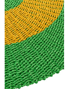 Tapis extérieur style bord de mer Rond 120 cm Raphia Vert Jaune ocre Tressé Calypseo 