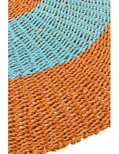 Tapis extérieur style bord de mer Rond 120 cm Raphia Orange Bleu clair Tressé Calypseo 