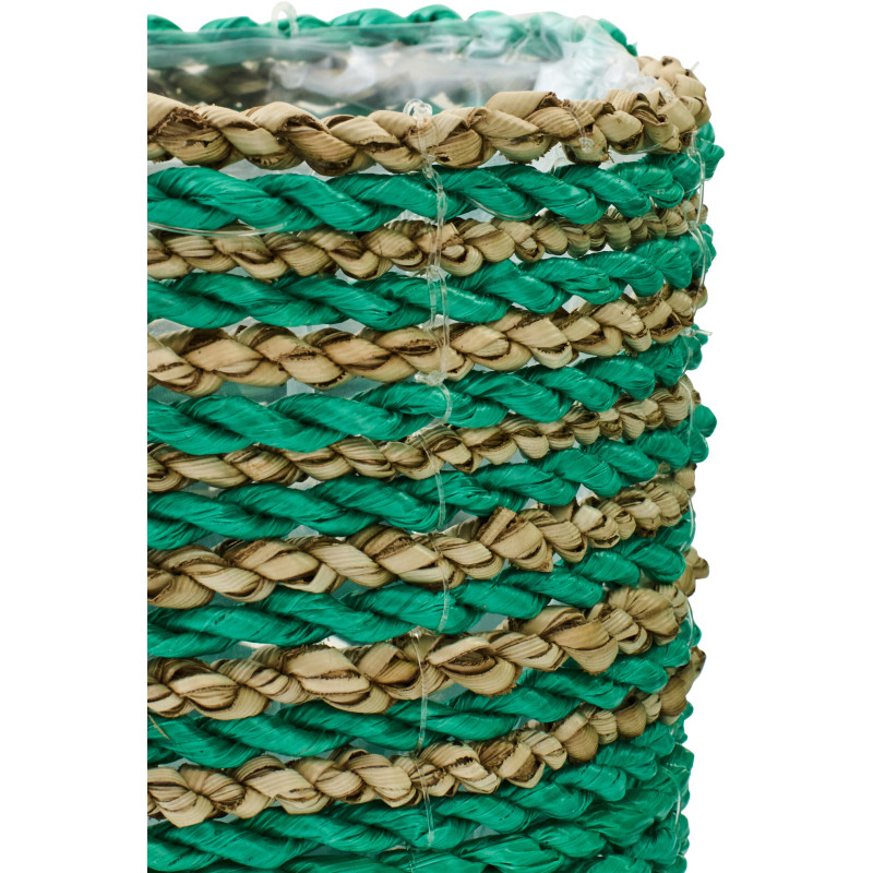 Lot de 3 Cache-pots bohème Raphia Vert foncé Naturel Tressé Motif lignes Jangala 