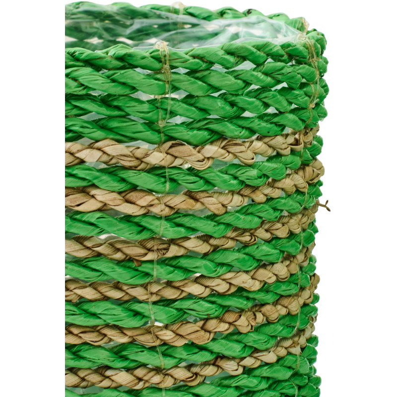 Lot de 3 Cache-pots bohème Raphia Vert Naturel Tressé Motif lignes Jangala 