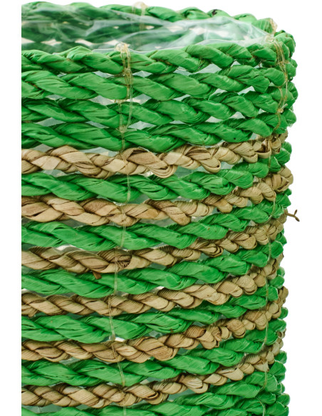 Lot de 3 Cache-pots bohème Raphia Vert Naturel Tressé Motif lignes Jangala 