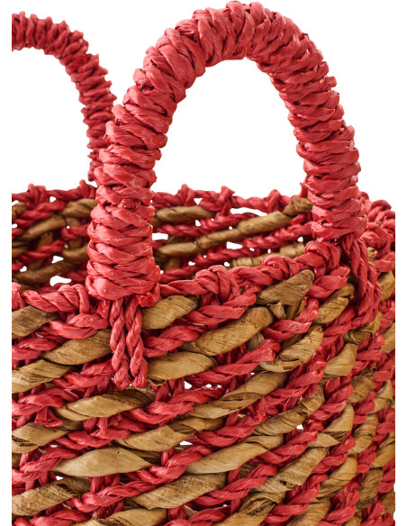 Lot de 3 Paniers de rangement ethniques avec anses Raphia Orange Jaune Rouge Tressé Kobana 